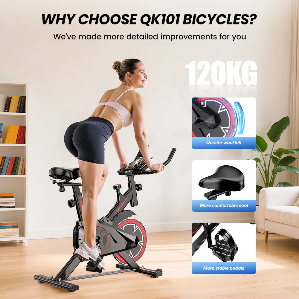 Formill QK101 Indoor Spin Bike Quiet Belt Drive Cardio Trainer with Electronic Display & Adjustable Resistance for Home Fitness