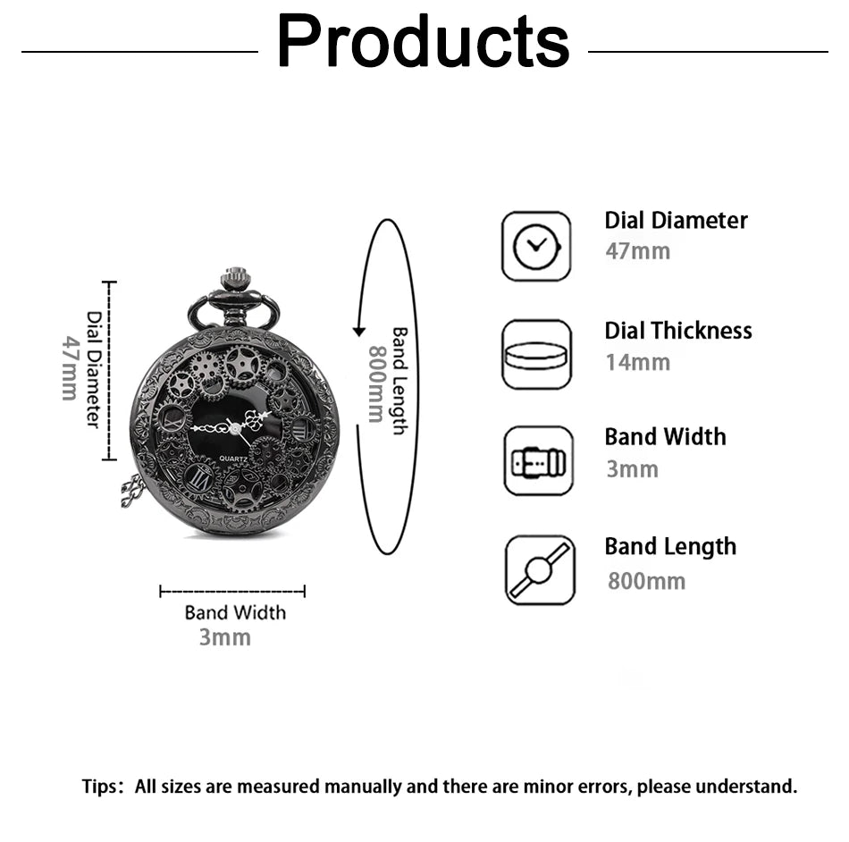 Steampunk Copper Vintage Hollow Gear Hollow Quartz Pocket Watch Necklace Pendant Clock Chain Men Women with Chain Gifts