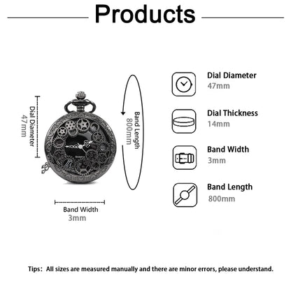 Steampunk Copper Vintage Hollow Gear Hollow Quartz Pocket Watch Necklace Pendant Clock Chain Men Women with Chain Gifts