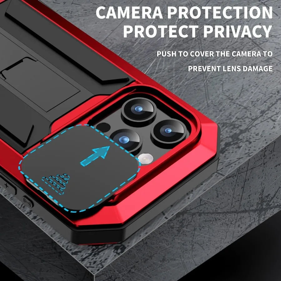 Heavy Duty Rugged Metal Case for iPhone, Case for iPhone 16 15, 14, 13 Pro Max, Screw Military Shockproof Cover with Screen Ca