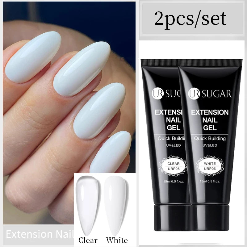 UR SUGAR 15ml Extension Gel Nail Polish Bright Nude White Clear Semi Permanent UV Hard Gel Nails Finger Prolong Gel Varnish Set