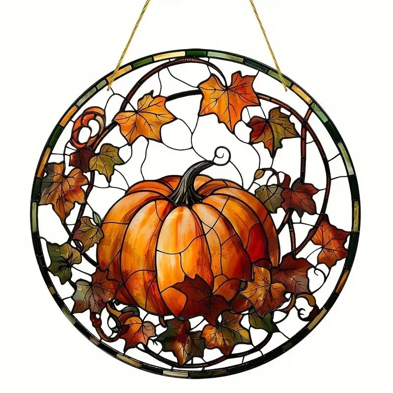 2D Halloween pumpkin circular acrylic sign, suitable for windows, porches, classrooms, courtyards, Halloween decorations, gifts