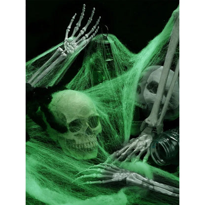 Glow-In-The-Dark Spider Web Set with Spiders, Fluorescent Expandable Spider Web for Halloween Decoration Indoor Outdoor Party