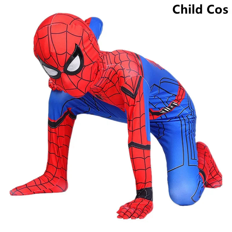 Kids Superhero Spider Costume Spandex Jumpsuit Halloween Cosplay Costumes Bodysuit Kids Head Cover Separation Party Set