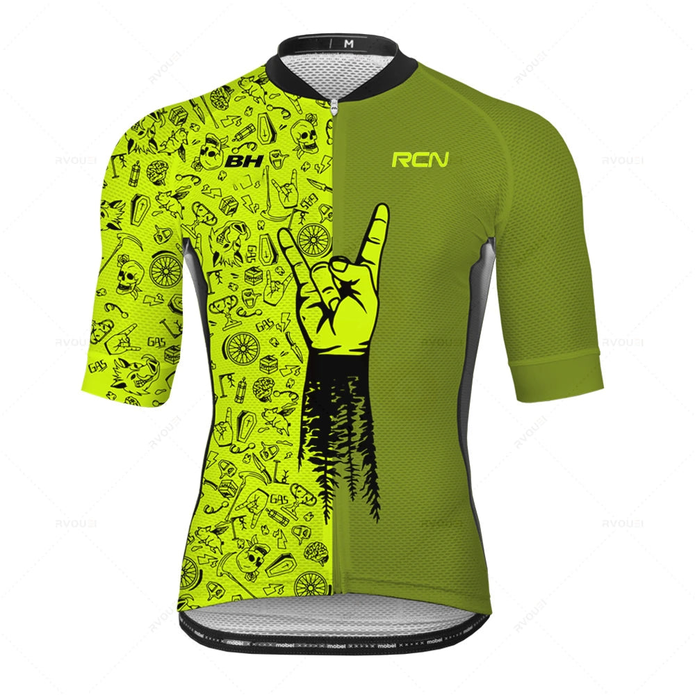 2025 RCN Pro Team Cycling Jersey Set – Men’s Short Sleeve Road Bike & MTB Racing Kit, Breathable Summer Bicycle Clothing with Bib Shorts