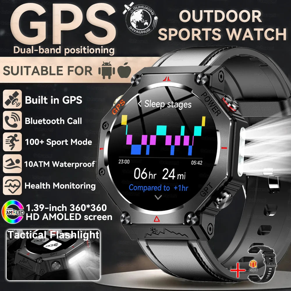 2025 New T-Rex 3 Ultra GPS Men SmartWatch 10ATM Waterproof Built-in Dual-band GNSS Compass Military Sport Flashlight Smart Watch