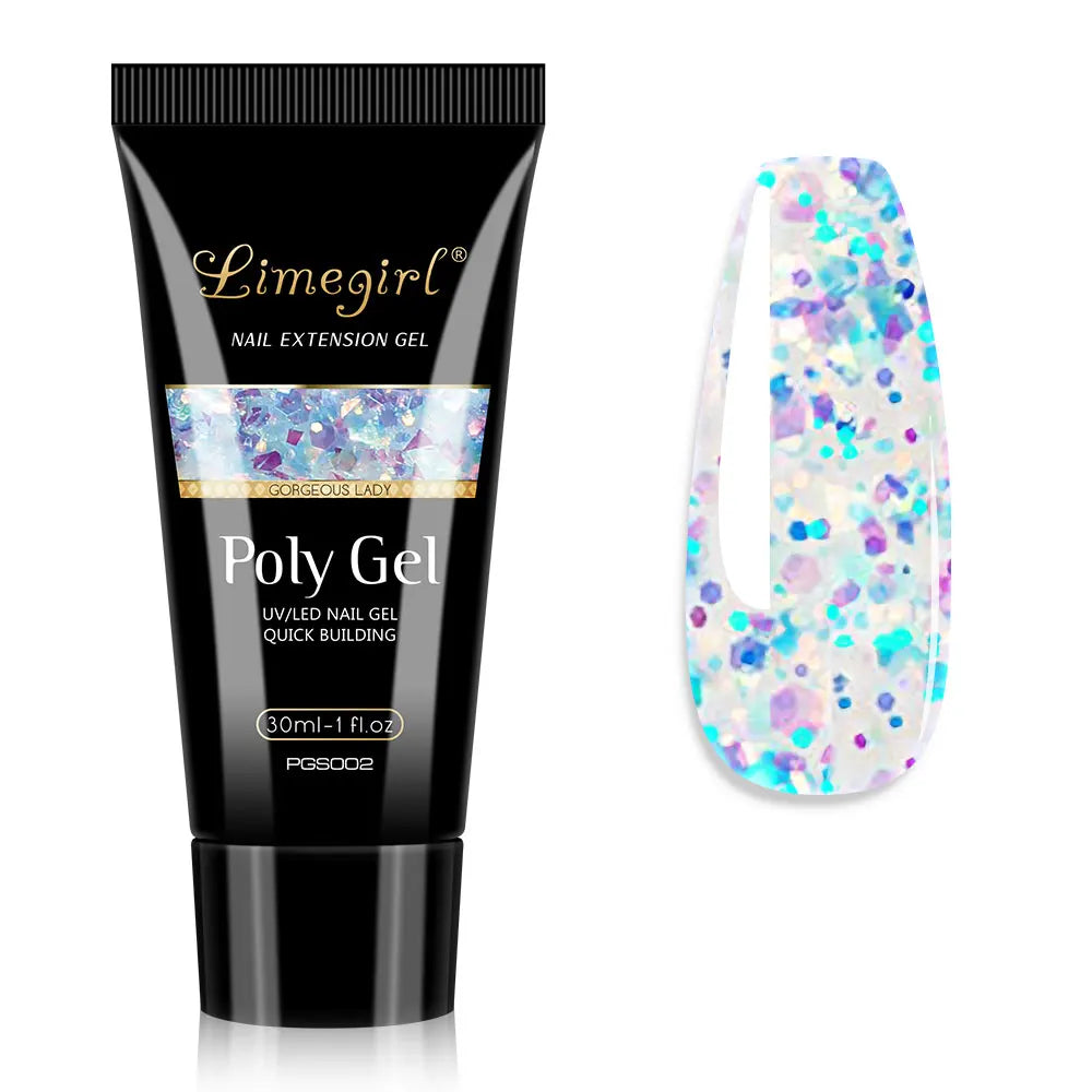 LIMEGIRL 30ml Nail Extension Gel Glitter Soak Off Nail Acrylic Crystal Build Poly UV Gel for Nails Quick Extension Manicure Glue