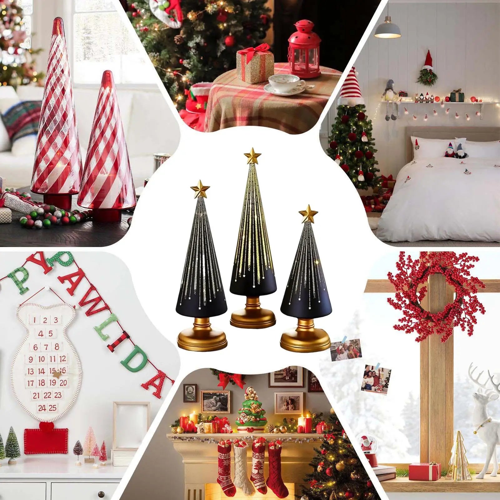 Table Christmas Tree 3 Pieces Christmas Sculpture Indoor Resin Star Tree Figurine For Home Room Winter Party Decorations Table