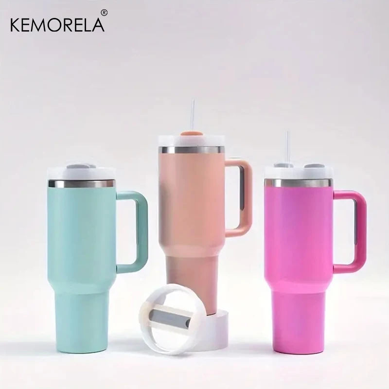 KEMORELA 30&40 oz Tumbler With Handle Lid Straw 887/1182ML Stainless Steel Water Bottle Vacuum Thermos Cup Travel Car Coffee Mug