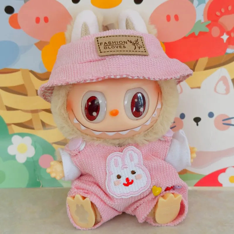 Labubu Doll Fashion Set Cute White Shirt Hat Animal Overalls Doll Clothes Accessory Gift for 17cm Doll