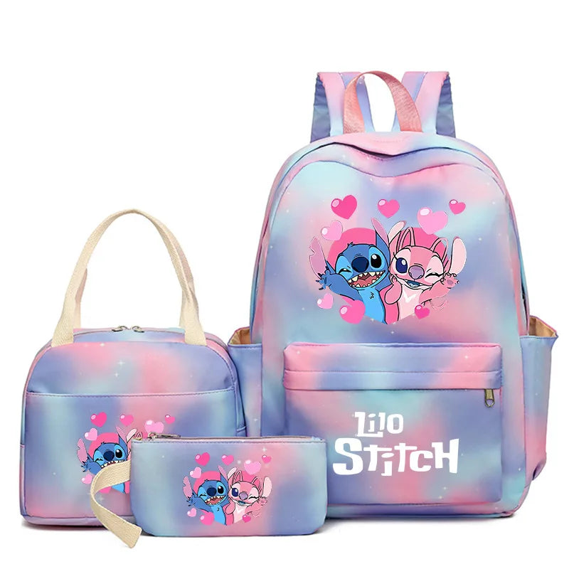 3Pcs/set Disney Lilo Stitch Backpack for Boy Girl Teenager Student Back To School Schoolbag Lunch Bag Women lovely Rucksack Gift