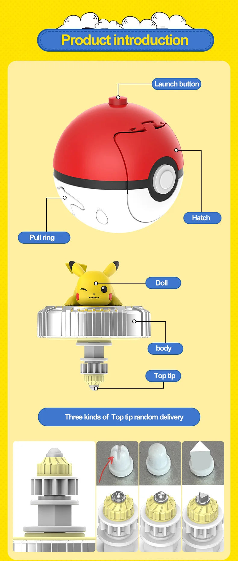 Pokemon spinning top ball toy action figure original Pikachu Charmander Squirtle Mew Eevee box gyro spin battle game poke child