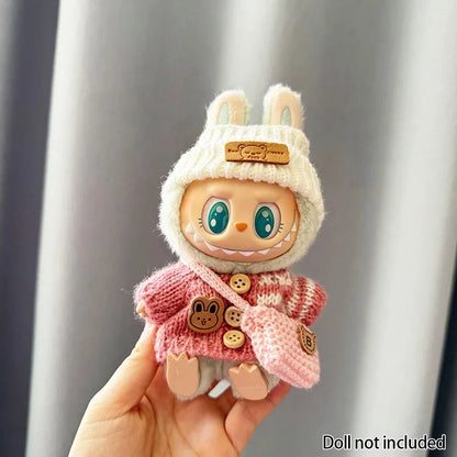 For 15-17 cm V1v2 Labubu Clothes Outfit Labubu Sitting Party Bear Label Scarf Hat Bag Dolls Accessories Cute Decoration Sweater