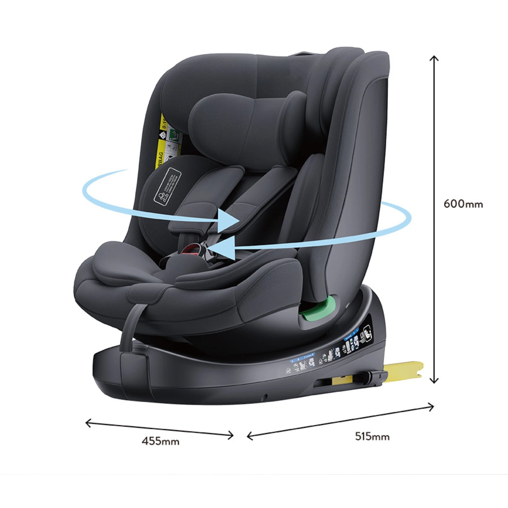 Child seat 360° ISOFIX rotating baby car seat, ECE R129/0-36 kg/0-12 years, 5-point seat belt