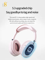 D8 Over Ear  Headphones,  Wireless and Wired Headset Built-in Microphone,  Micro SD Card Slot - (Stealth)  40H Playtime