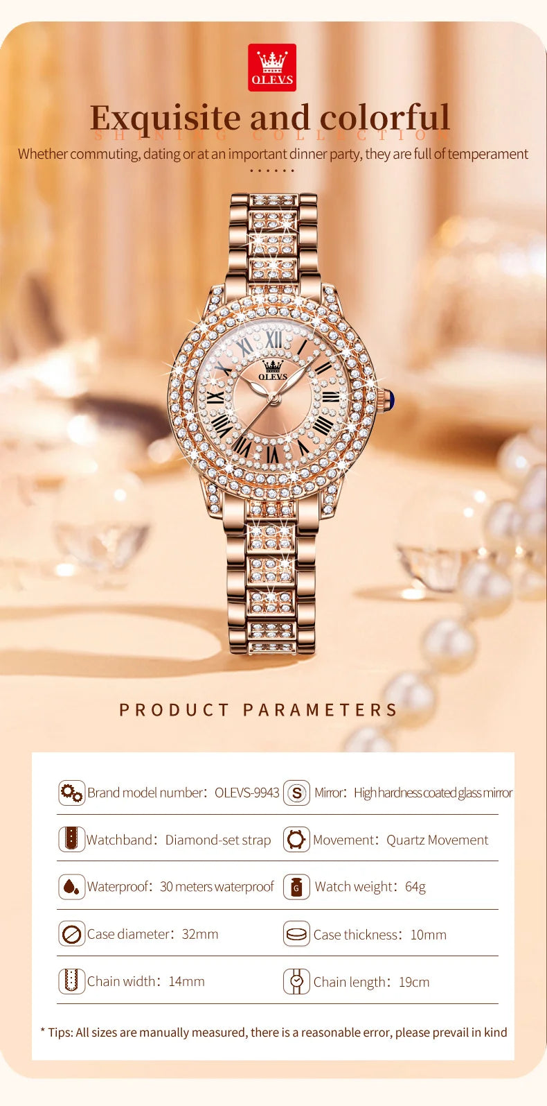 OLEVS Women's Watches Fashion Original Quartz Wrist Watch for Ladies Roman Dial Dazzling Diamond Waterproof Luminous Luxury New