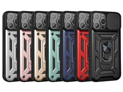 Luxury Slide Camera Lens Protection Armor Case for iPhone 17 16 15 14 Plus 13 12 Pro Max Military Grade Bumpers Metal Ring Cover