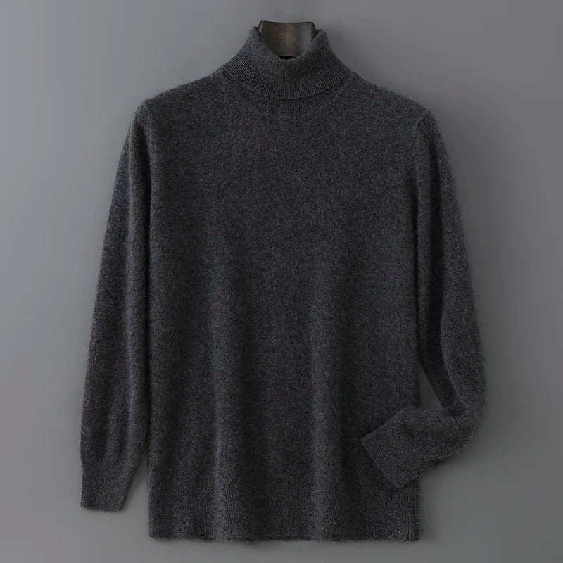 Men's 100% Pure Wool Pullover Sweater For Autumn Winter High Collar Knitted Long Sleeved Loose Solid Color Casual Simple Warmtop