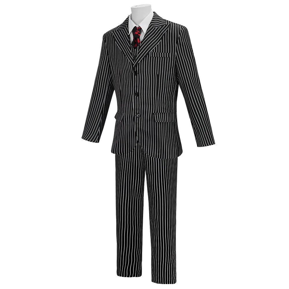 Wednesday The Addams Family Gomez Addams Cosplay Costume Black Striped Blazer Pants Vest Shirt Tie Set Halloween Carnival Outfit