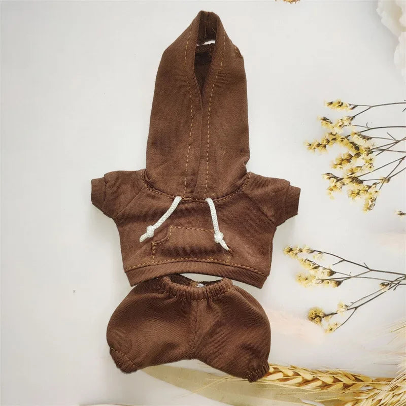 17cm Labubu Doll Black Hoodie Sweatshirt and Pants Set for Doll DIY Outfit Gift