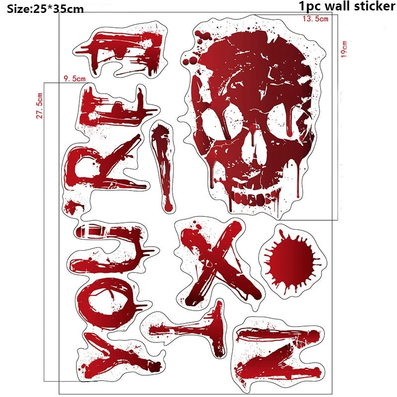Halloween Wall Doors Windows Stickers Blood Handprint Footprint Skull Pattern Halloween Party Scene Decor Supplies Horror Props