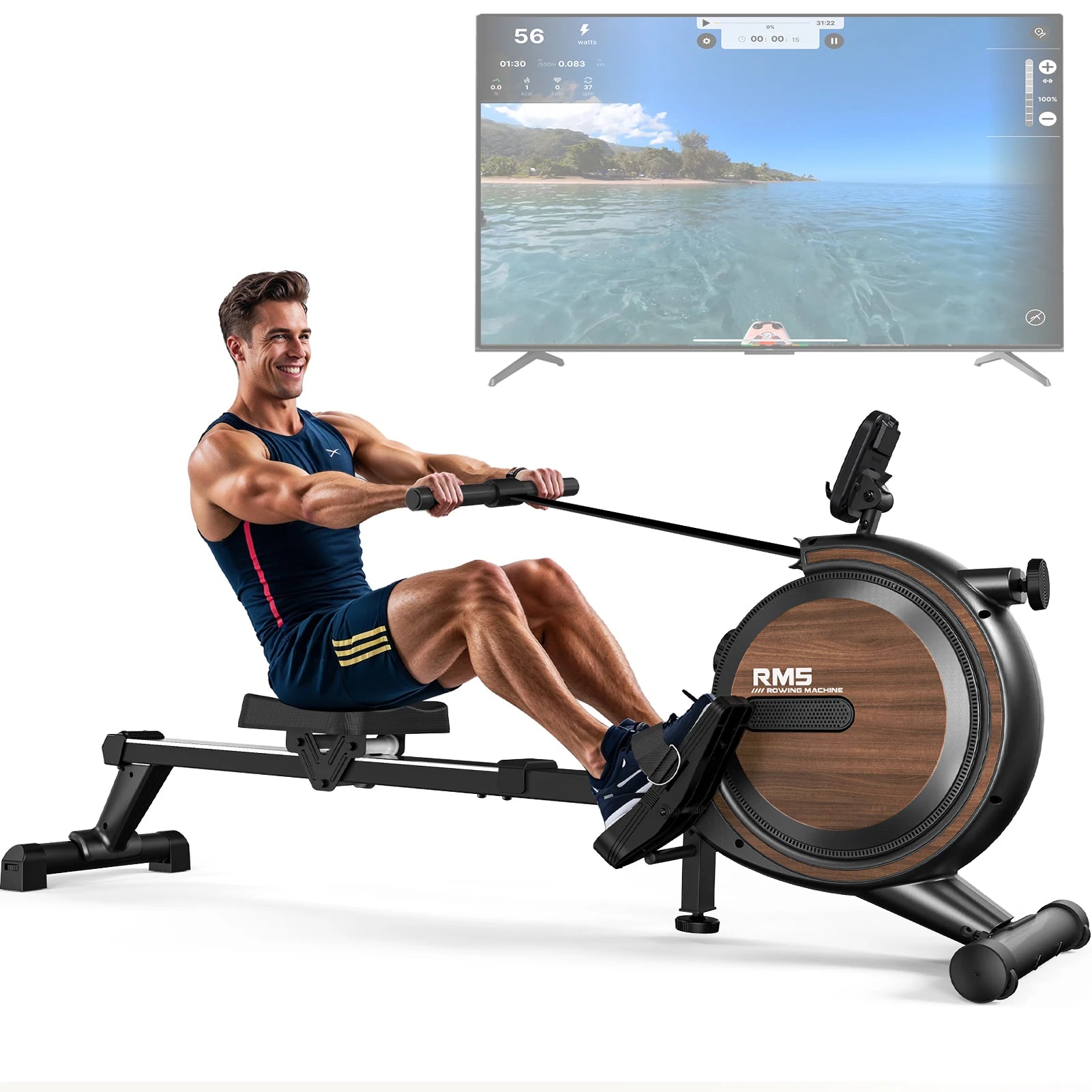 MettleMatic Rm5 Magnetic Rowing Machine, Bluetooth, 16-Level Resistance, 150kg Capacity, Home Use