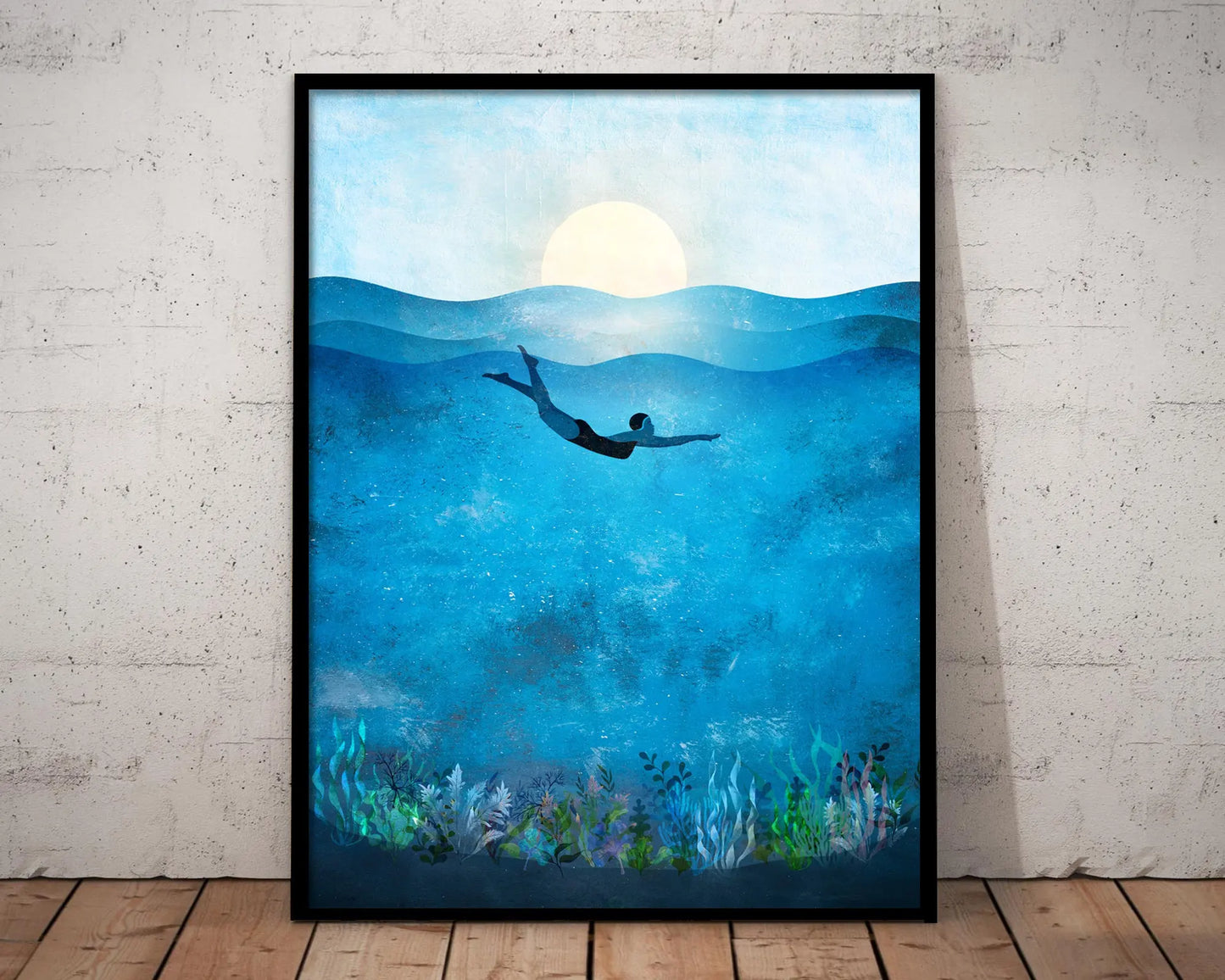 Blue Ocean Canvas Prints Minimalist Nautical Wall Art Wild Swimming Whales Seascape Poster Surfer Waves Picture Home Decor