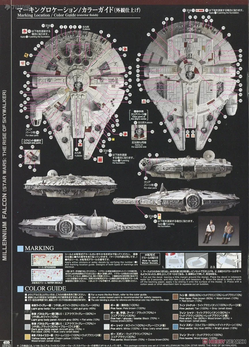 BANDAI Genuine STAR WARS Series Vehicle Series 1/144: Rise of The Millennium Falcon Skywalker Ver Assemble The Model Collect