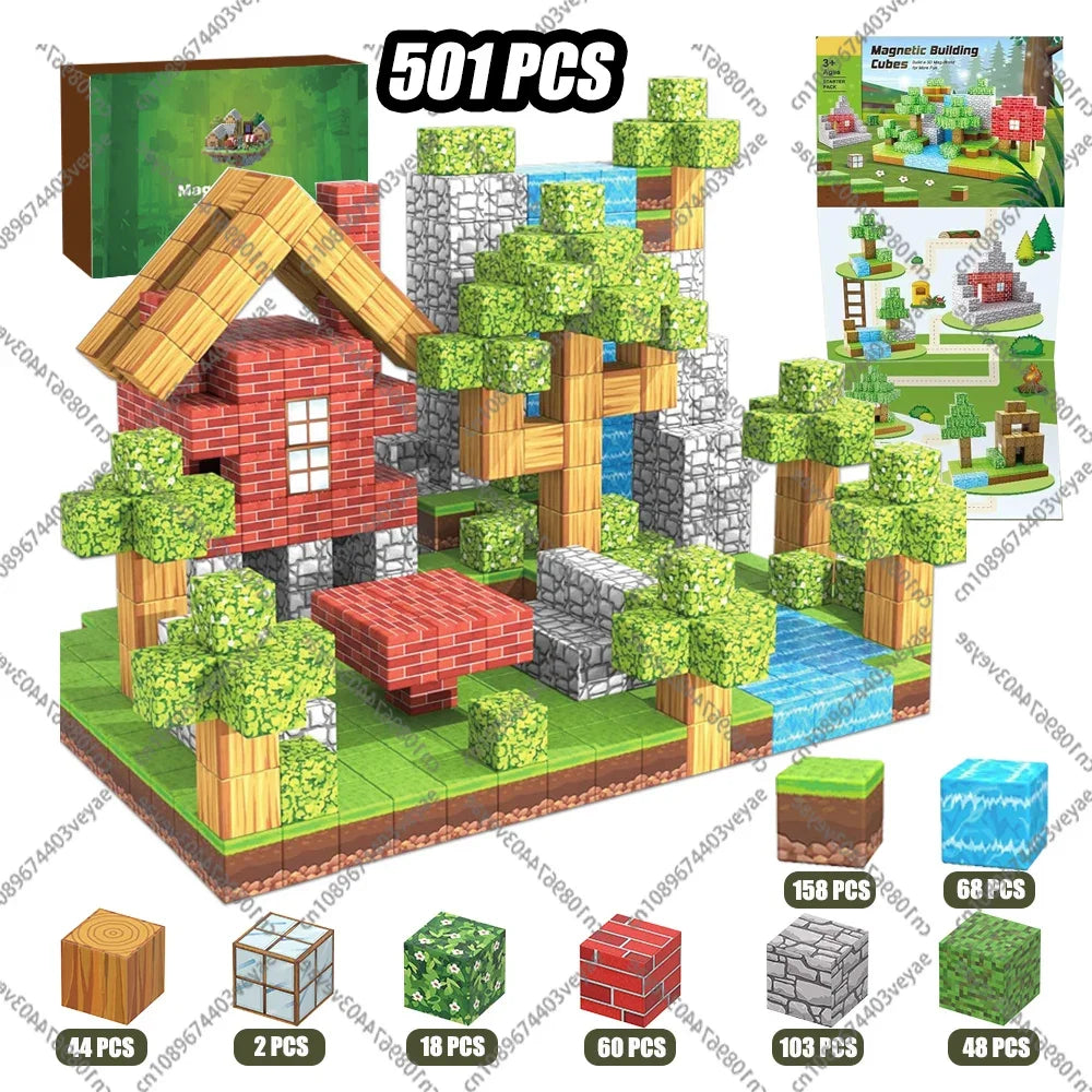 Magnetic Building Blocks Mine World Magnet Cube Set for Boy Girl Kid Age 3+ DIY Model Children STEM Educational Sensory Toy