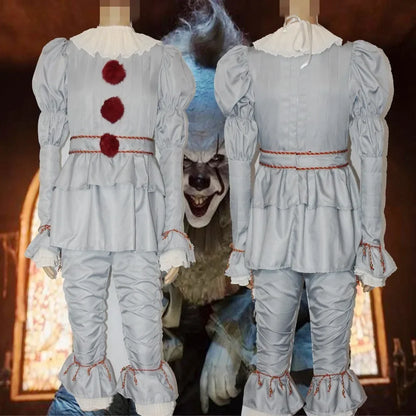 New Halloween Adult Men Pennywise Clown Cosplay Costume Carnival Party Boys Girls Stage Performance Villain Vintage Clothing Set