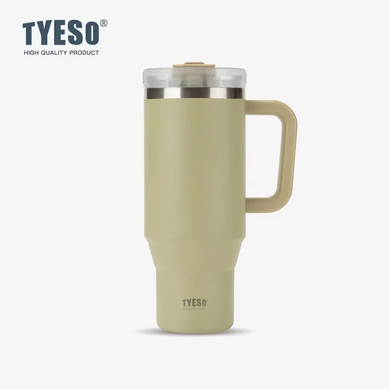 Tyeso 900/1200ML Tumbler Bottle Stainless Steel Car Mug With Handle Straw Thermal Iced Travel Vacuum Insulated Coffee Hot Cup