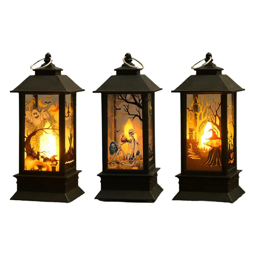 Portable Halloween Pumpkin Ghost Castle Lantern Lamp Hanging LED Light Home Night Light Decoration Party Haunted House Props