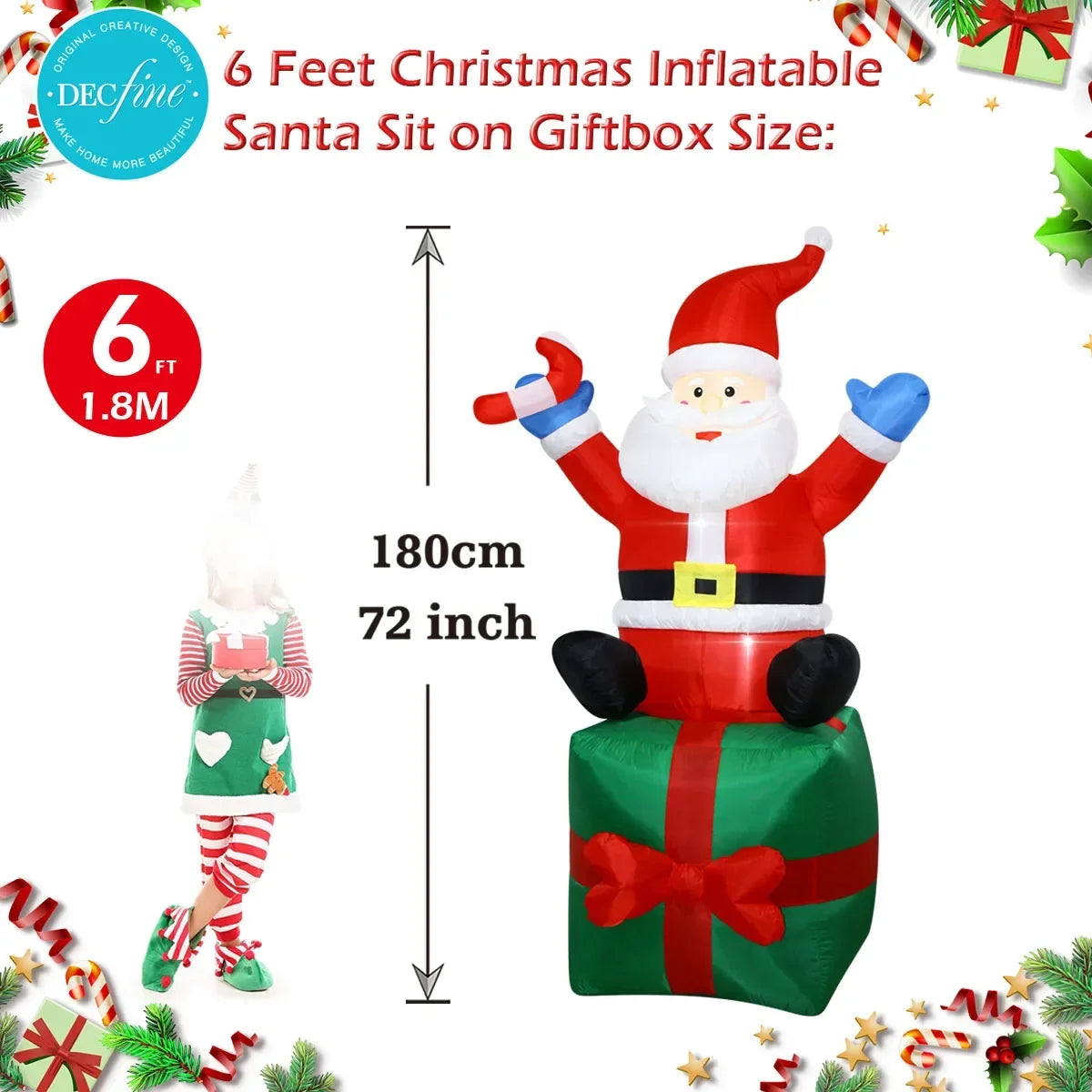 Christmas Inflatable Decorations - Branch Snowman, Santa Claus, Gingerbread Man, Gift Bag Snowman LED Light Lawn Decorations