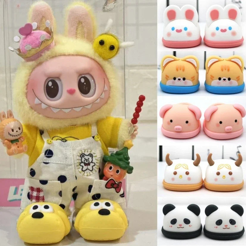 Slipper Shoes Macaron Style 17cm Labubu V2 V1 Doll Shoes Capybara Casual Sandal Dolls Accessories DIY Doll Toys