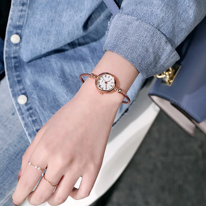 YIKAZE Small Gold Bangle Bracelet Luxury Watch Stainless Steel Retro Ladies Quartz Wristwatch Fashion Casual Thin Chain Watches