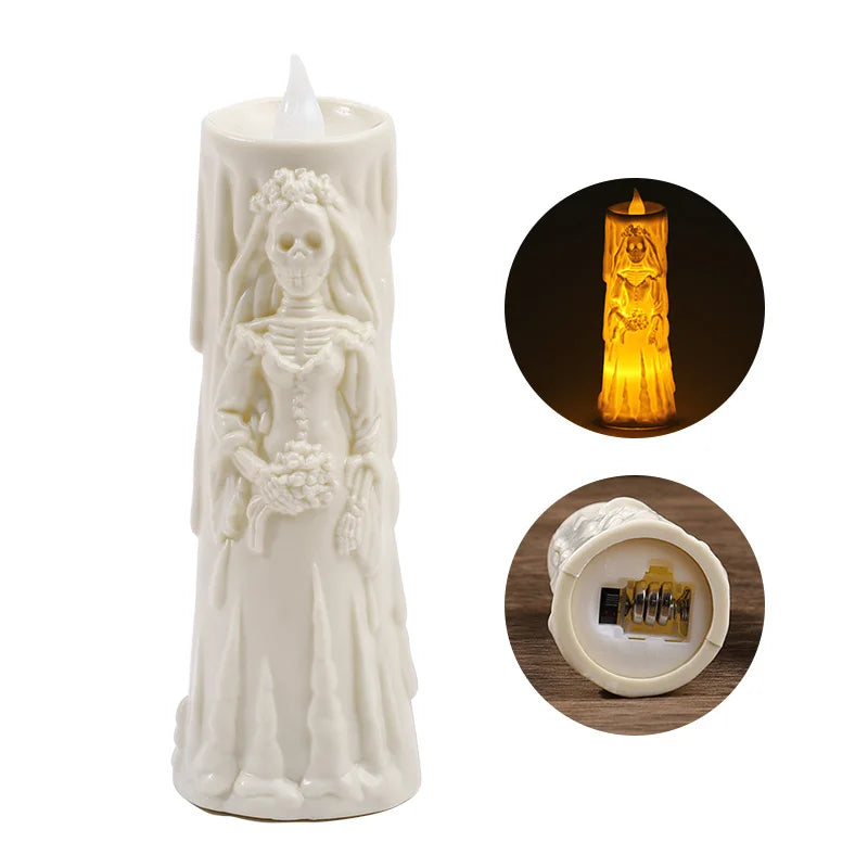 Halloween Horror Ghost Bride Groom LED Candle Electronic Light Halloween Skeleton Lamp Party Decoration Flameless Night Lights