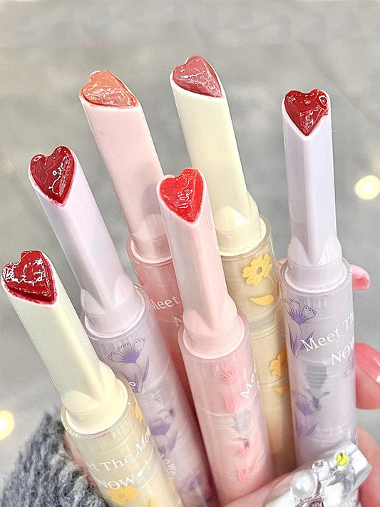 Gege Bear Floral Whisper Moisturizing Mirror Shine Lipstick — Glossy Jelly Finish, Heart-Shaped Bullet, Hydrating Lip Balm