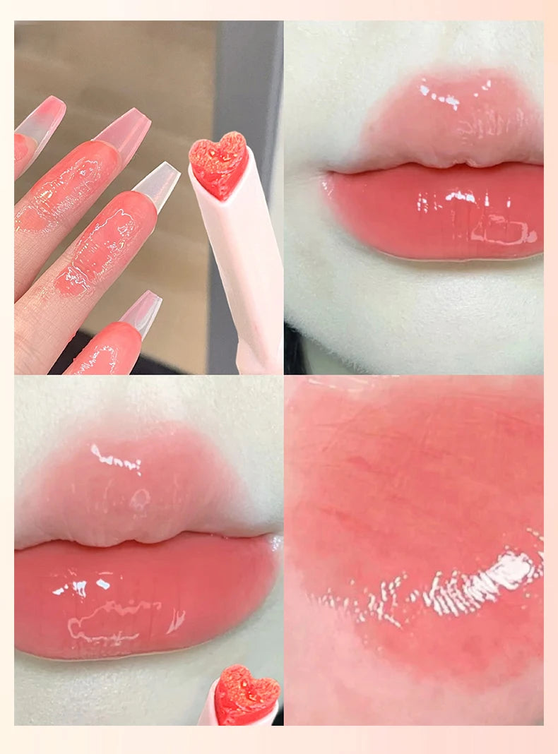 Gege Bear Floral Whisper Moisturizing Mirror Shine Lipstick — Glossy Jelly Finish, Heart-Shaped Bullet, Hydrating Lip Balm