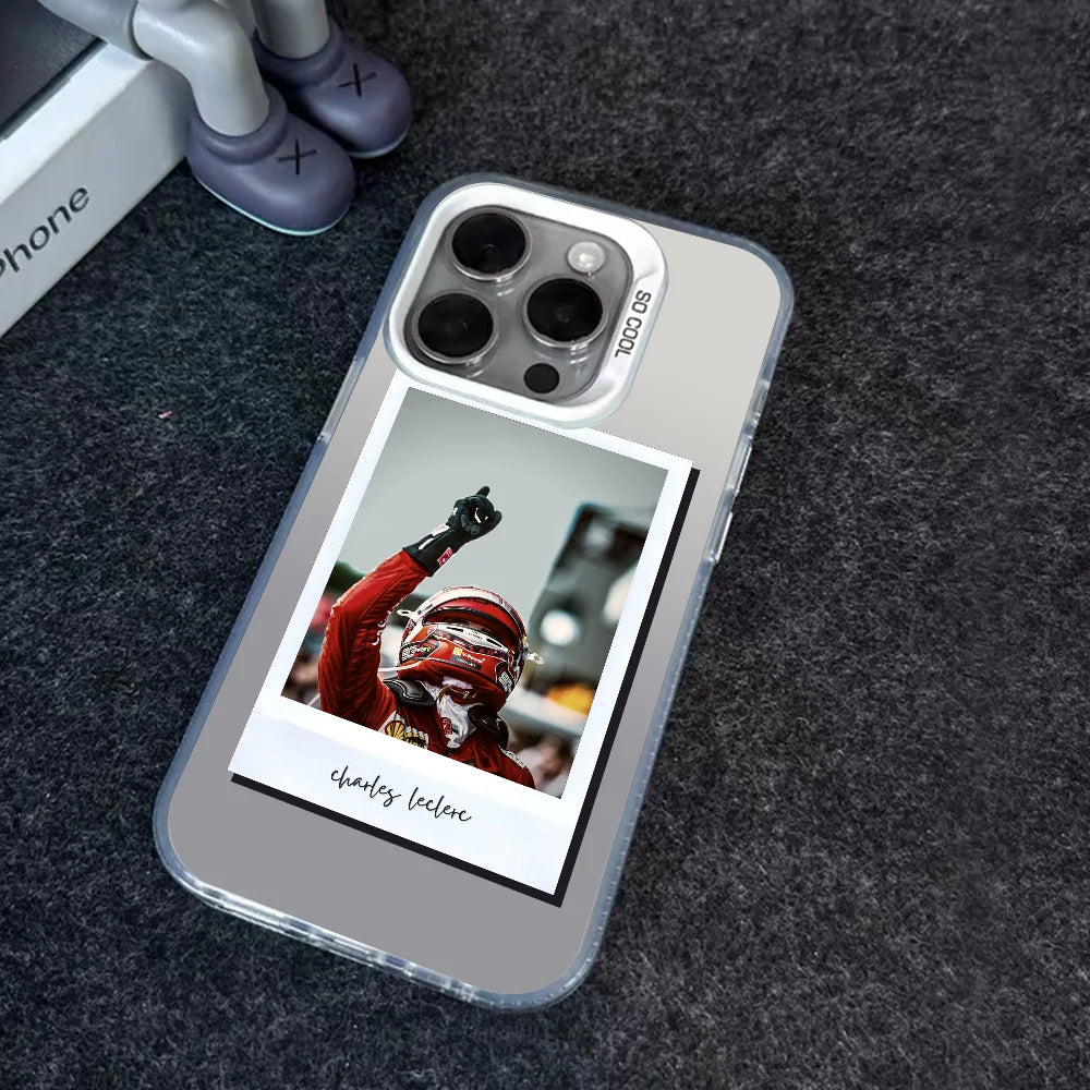 1PC Charles Leclerc 16 F1 Phone Case Phone Case IMD color silver shell For iPhone 16 15 14 13 12 11 Pro Max Plus