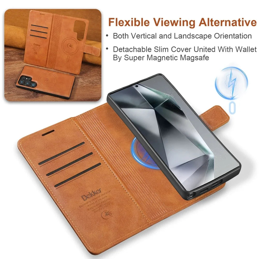2 In 1 Magnetic Leather Case for Samsung Galaxy S25 Ultra S24 Plus S23 + S25Ultra S25U Wireless Charging Card Slot Phone Cover