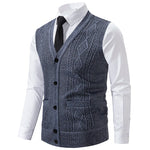 Autumn Winter Warm Slim Fit Knit Vests Men V-Neck Solid Color Smart Casual Knitted Waistcoat Mens Geometric Sleeveless Knit Vest