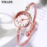YIKAZE Small Gold Bangle Bracelet Luxury Watch Stainless Steel Retro Ladies Quartz Wristwatch Fashion Casual Thin Chain Watches