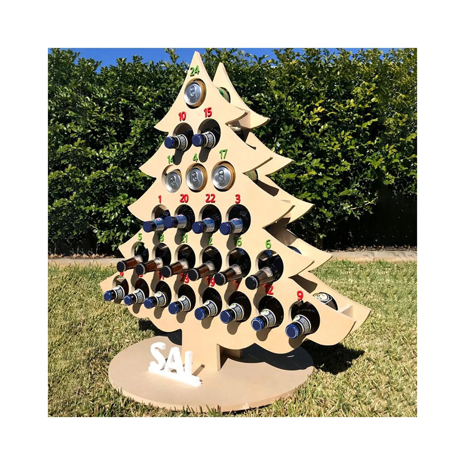 Christmas Wine Holder Wooden Wine Bottle Stand Advent Calendar Count Down Drinks Display Rack Seasonal Decor