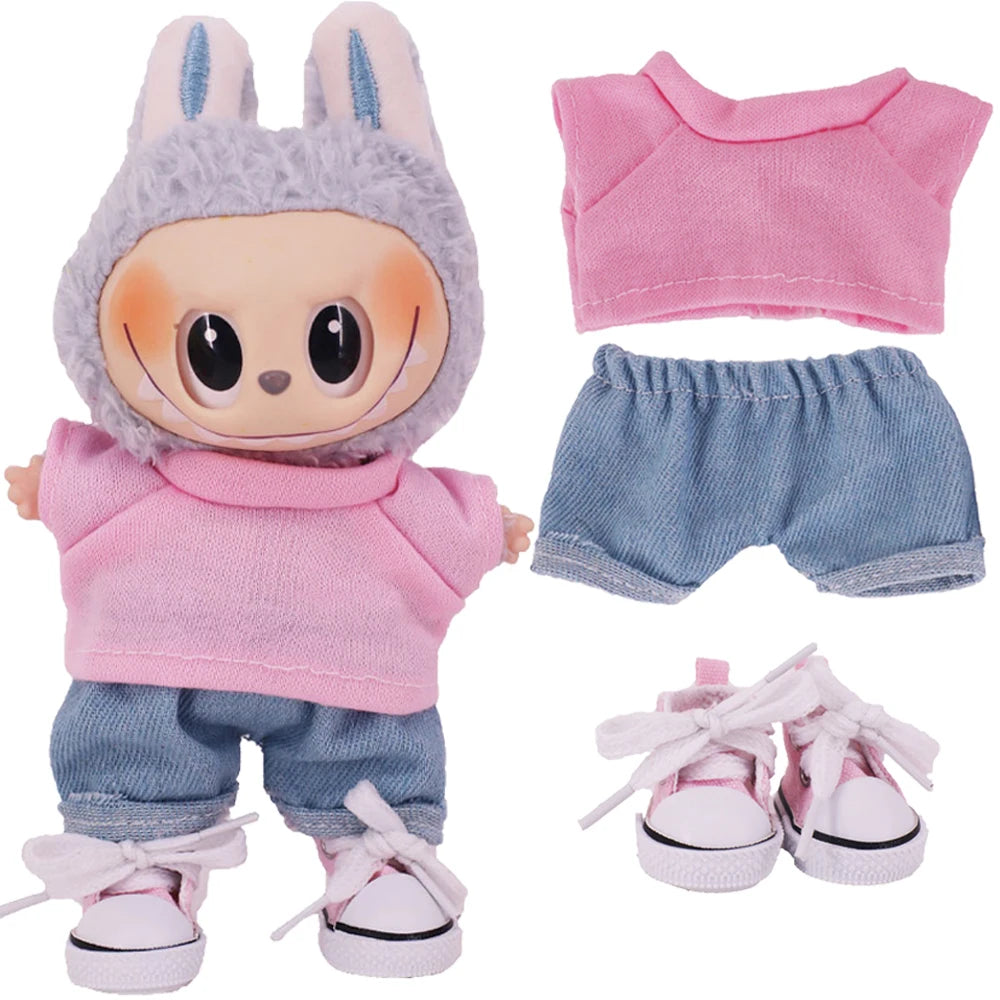 Doll Clothes Set For labubu 17cm Plush Doll Accessories Girl's Toys Birthday And Christmas Gifts