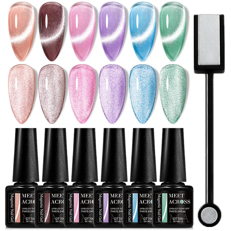 7pc Cat Magnetic Nail Gel Polish Set Long Lasting Glitter Nail Supplies Soak Off UV/LED Vernis Gel Kit for Manicure Design