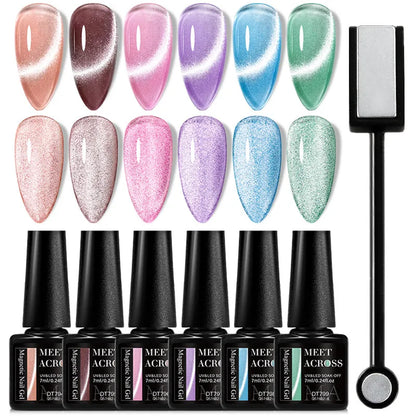 7pc Cat Magnetic Nail Gel Polish Set Long Lasting Glitter Nail Supplies Soak Off UV/LED Vernis Gel Kit for Manicure Design