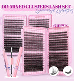 GROINNEYA DIY Lash Clusters Set Mixed Tray Lashes Kit Fluffy Individual Lashes Extension with Lash Bond and Seal At Home Makeup