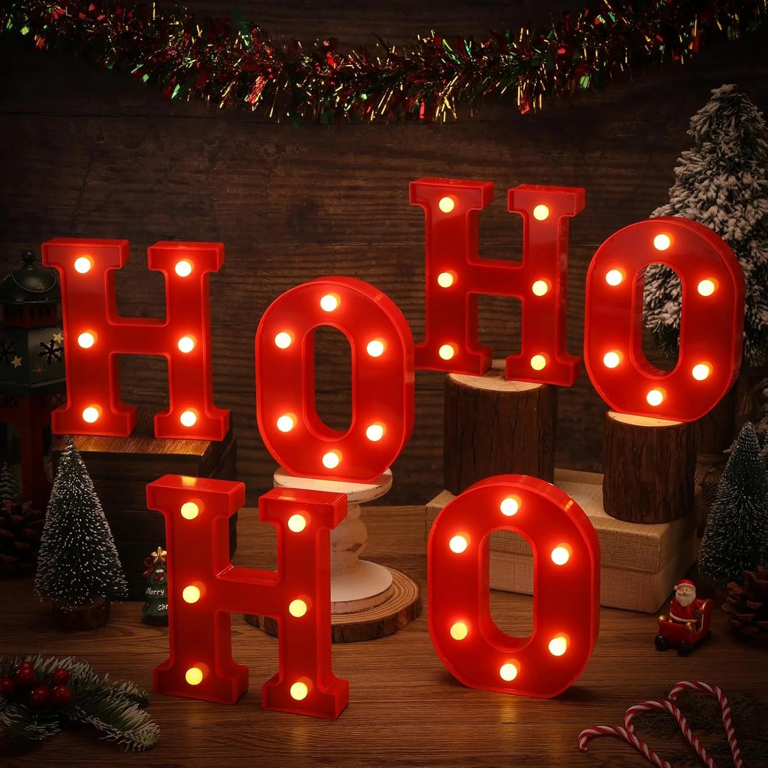 Ho Ho Ho LED Letter Christmas in July Lights Sign Table Decor Light up Letters for Home Christmas Party Bedroom Tabletop Decor