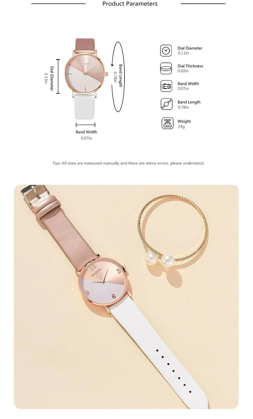 Women Watch Set Luxury Fashion Colourful PU Leather Strap Ladies Quartz Wristwatch Alloy Bracelet For Ladies Gift