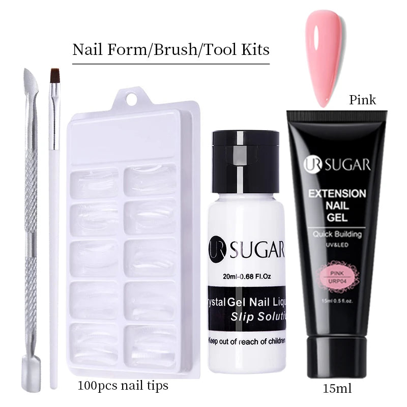 UR SUGAR 15ml Extension Gel Nail Polish Bright Nude White Clear Semi Permanent UV Hard Gel Nails Finger Prolong Gel Varnish Set